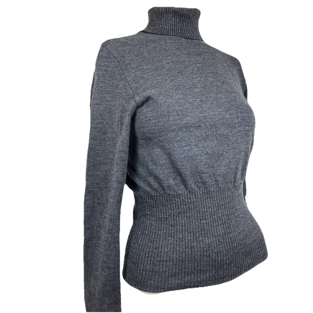 S WOLFORD Made In Austria Merino Gray Turtleneck Sweater Vintage Banded Waist